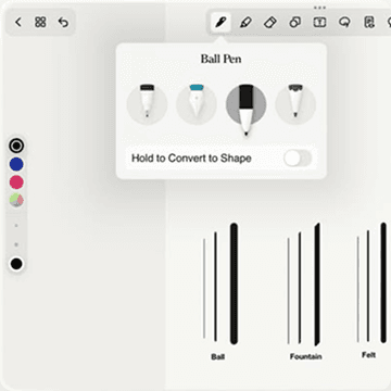 Design tool showing pen and shape editing options